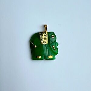 14k Gold Green Jade Elephant Pendant